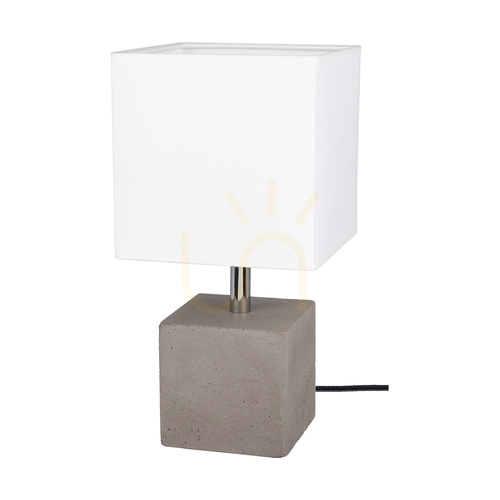 Jelölje be Erős négyzet alakú asztali lámpa, 1xE27, Max. 25 W, betonszürke/fekete PVC-kábel/fehér lámpaernyő, 15 cm