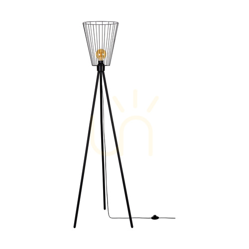 Jelölje be Swan állólámpa, 1xE27, Max. 40 W, fekete fém/fekete PVC-kábel/fekete fém lámpaernyő, Ø30 cm