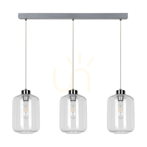 Jelölje be Tarro függesztett lámpa, 3xE27, Max. 60 W, krómozott fém / átlátszó PVC-kábel / átlátszó üvegburás lámpa, 76 cm