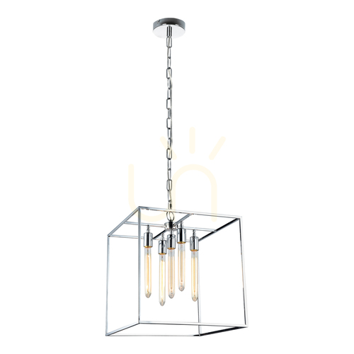 Jelölje be Telaio függesztett lámpa, 5xE27, Max. 60 W, krómozott fém/átlátszó üveg, 35,5 cm