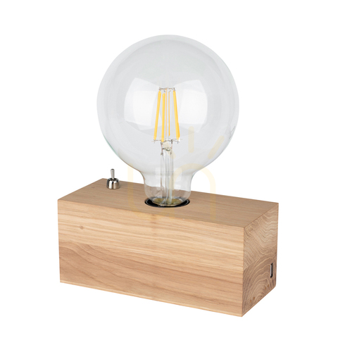 Jelölje be Theo asztali lámpa, 1xE27, Max. 25 W, olajozott tölgy/fekete, beépített USB-töltővel ellátott PVC-kábel, 18 cm