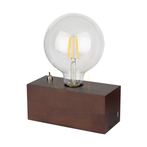 Jelölje be Theo asztali lámpa, 1xE27, Max. 25 W, bükk- és diófa, fekete PVC-kábel beépített USB-töltővel, 18 cm