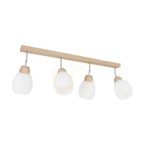 Jelölje be Tilia mennyezeti lámpa, 4xE27, Max. 60 W, olajozott tölgy/króm fém/fehér üvegburák, 78 cm