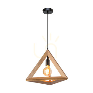 Trigonon függesztett lámpa, 1xE27, Max. 60 W, olajozott tölgy/fekete fém/fekete PVC-kábel, 42 cm small 1
