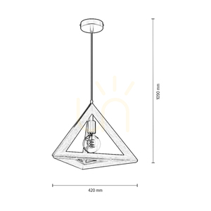 Trigonon függesztett lámpa, 1xE27, Max. 60 W, olajozott tölgy/fekete fém/fekete PVC-kábel, 42 cm small 3