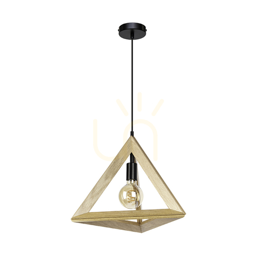 Jelölje be Trigonon függesztett lámpa, 1xE27, Max. 60 W, olajozott tölgy/fekete fém/fekete PVC-kábel, 42 cm