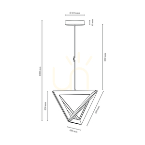 Trigonon függesztett lámpa, 1xLED, 3000K, 27 W, bükk- és diófa, fekete fonott kábel, 42 cm small 4