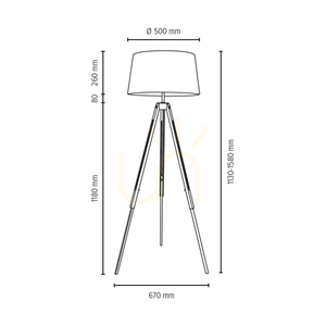 Háromlábú állólámpa, 1xE27, Max. 60 W, bükk- és diófa, átlátszó PVC-kábel, fekete lámpaernyő, 67 cm small 2