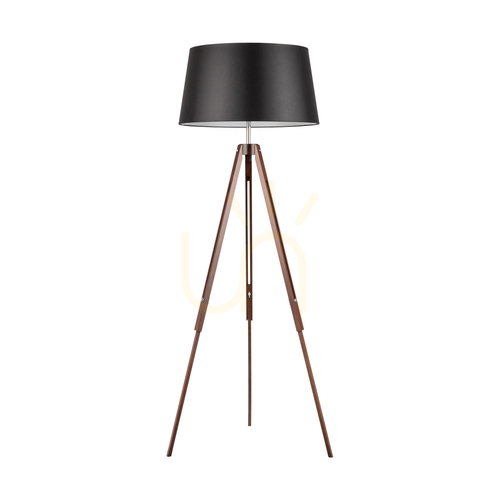 Jelölje be Háromlábú állólámpa, 1xE27, Max. 60 W, bükk- és diófa, átlátszó PVC-kábel, fekete lámpaernyő, 67 cm
