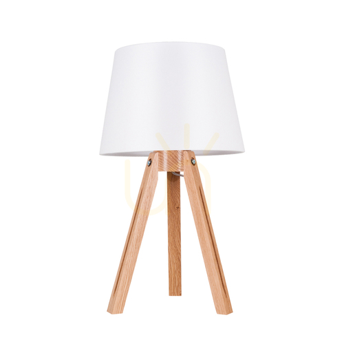 Jelölje be Háromlábú asztali lámpa, 1xE27, Max. 40 W, olajozott tölgy / átlátszó PVC-kábel / fehér lámpaernyő, Ø30,5 cm