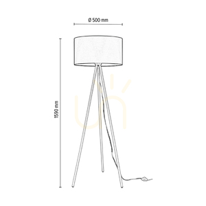 Háromlábú állólámpa, 1xE27, Max. 40 W, fehér fém/átlátszó PVC-kábel/fekete lámpaernyő, Ø50 cm small 2