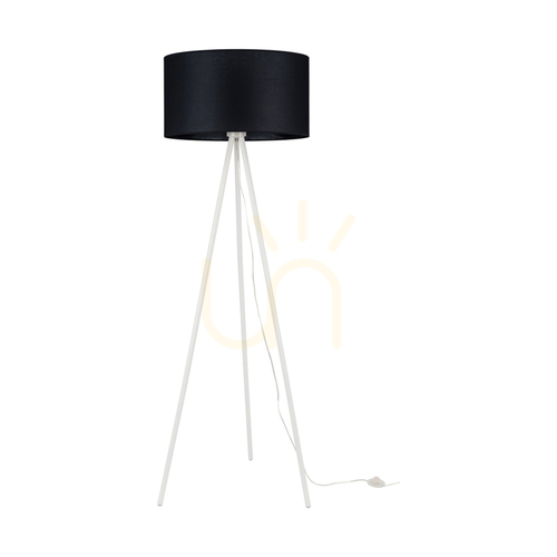 Jelölje be Háromlábú állólámpa, 1xE27, Max. 40 W, fehér fém/átlátszó PVC-kábel/fekete lámpaernyő, Ø50 cm