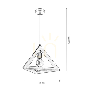 Trigonon függesztett lámpa, 1xE27, Max. 60 W, nyírfa/fekete fém/fekete PVC-kábel, 42 cm small 2