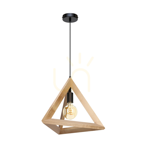 Jelölje be Trigonon függesztett lámpa, 1xE27, Max. 60 W, nyírfa/fekete fém/fekete PVC-kábel, 42 cm