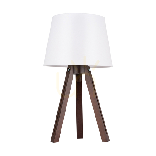 Jelölje be Háromlábú asztali lámpa, 1xE27, Max. 40 W, bükk- és diófa / átlátszó PVC-kábel / fehér lámpaernyő, Ø30 cm