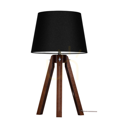 Jelölje be Háromlábú asztali lámpa, 1xE27, Max. 40 W, bükk- és diófa / átlátszó PVC-kábel / fekete lámpaernyő, Ø30 cm