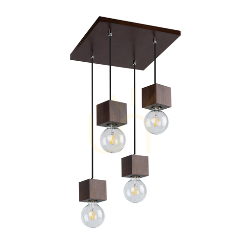 Jelölje be Trongo négyzet alakú függesztett lámpa, 4xE27, Max. 60 W, bükk- és diófa, fekete fonott kábel, 34 cm