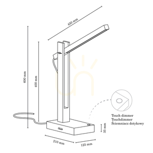 Tukan asztali lámpa, 1xLED, 3000 K, 5,5 W, bükk- és diófa, fekete fonott kábel érintéses fényerő-szabályzóval, 45 cm small 2
