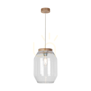 Vaso függesztett lámpa, 1xE27, max.. 60 W-os olajozott tölgyfa / átlátszó PVC-kábel / átlátszó üvegburás lámpa, Ø24 cm small 1