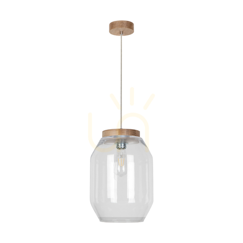 Jelölje be Vaso függesztett lámpa, 1xE27, max.. 60 W-os olajozott tölgyfa / átlátszó PVC-kábel / átlátszó üvegburás lámpa, Ø24 cm