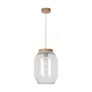 Vaso függesztett lámpa, 1xE27, max.. 60 W-os olajozott tölgyfa / átlátszó PVC-kábel / átlátszó üvegburás lámpa, Ø24 cm small 0