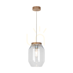 Vaso függesztett lámpa, 1xE27, max.. 60 W-os olajozott tölgyfa / átlátszó PVC-kábel / átlátszó üvegburás lámpa, Ø19,5 cm small 1