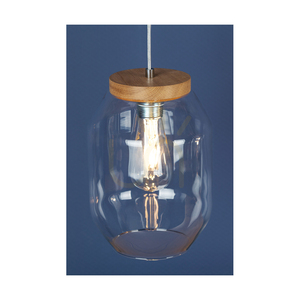 Vaso függesztett lámpa, 1xE27, max.. 60 W-os olajozott tölgyfa / átlátszó PVC-kábel / átlátszó üvegburás lámpa, Ø19,5 cm small 2