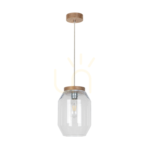Jelölje be Vaso függesztett lámpa, 1xE27, max.. 60 W-os olajozott tölgyfa / átlátszó PVC-kábel / átlátszó üvegburás lámpa, Ø19,5 cm