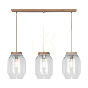 Vaso függesztett lámpa, 3xE27, Max. 60 W, olajozott tölgy / átlátszó PVC-kábel / átlátszó üvegburás lámpa, 85 cm small 1