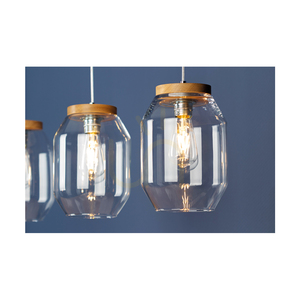 Vaso függesztett lámpa, 3xE27, Max. 60 W, olajozott tölgy / átlátszó PVC-kábel / átlátszó üvegburás lámpa, 85 cm small 2