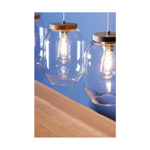 Vaso függesztett lámpa, 3xE27, Max. 60 W, olajozott tölgy / átlátszó PVC-kábel / átlátszó üvegburás lámpa, 85 cm small 3