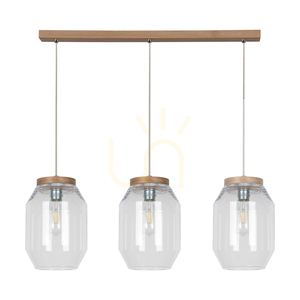 Vaso függesztett lámpa, 3xE27, Max. 60 W, olajozott tölgy / átlátszó PVC-kábel / átlátszó üvegburás lámpa, 85 cm small 0