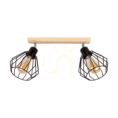 Jelölje be Vento mennyezeti lámpa, 2xE27, Max. 60 W, olajozott tölgyfa/fekete fém lámpaernyő, 50 cm