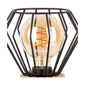 Vento asztali lámpa, 1xE27, Max. 15 W-os LED, olajozott tölgy/fekete PVC-kábel/fekete fém lámpaernyő, Ø18 cm small 1