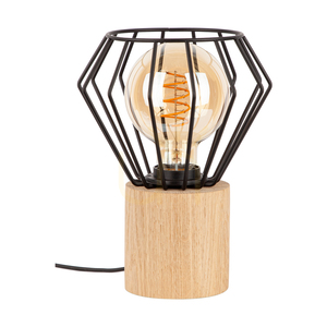 Vento asztali lámpa, 1xE27, Max. 15 W-os LED, olajozott tölgy/fekete PVC-kábel/fekete fém lámpaernyő, Ø18 cm small 0