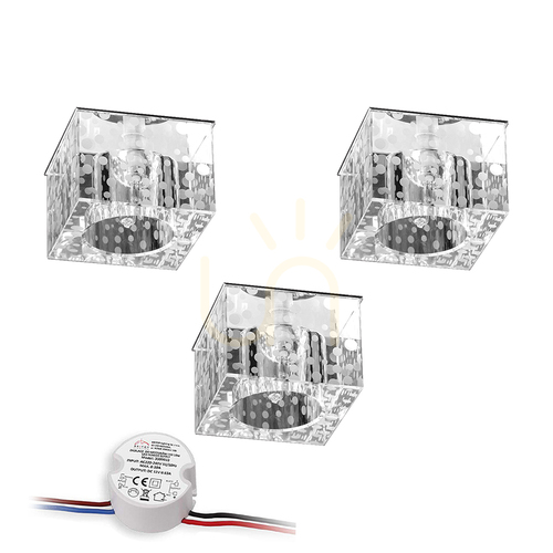 Jelölje be Cristaldream mennyezeti lámpa szett, 3 db G4-es LED-izzóval (max.. 2,3 W), krómfém/átlátszó üveg, tápegységgel, 7 cm