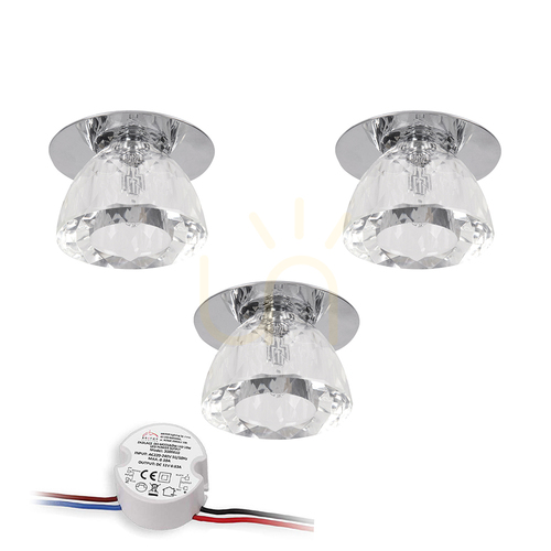 Jelölje be Cristaldream mennyezeti lámpa szett, 3 db G4-es LED-izzóval (max.. 2,3 W), krómfém/átlátszó üveg, tápegységgel, Ø8 cm