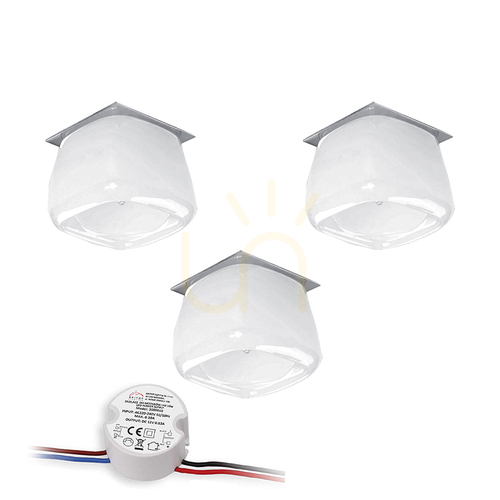 Jelölje be Cristaldream mennyezeti lámpa szett, 3 db G4-es LED-izzóval (max.. 2,3 W), krómfém/fehér üveg, tápegységgel, Ø8,5 cm