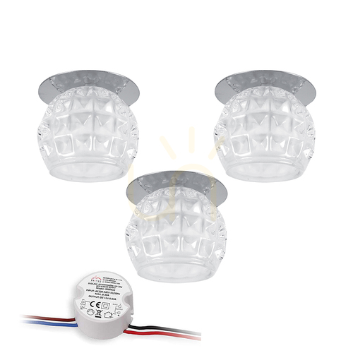 Jelölje be Cristaldream mennyezeti lámpa szett, 3 db G4-es LED-izzóval (max.. 2,3 W), krómfém/átlátszó üveg, tápegységgel, Ø8 cm