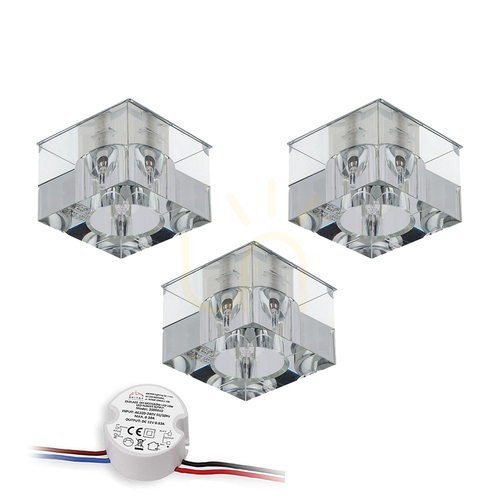 Jelölje be Cristaldream mennyezeti lámpa szett, 3 db G4-es LED-izzóval (max.. 2,3 W), krómfém/átlátszó üveg, tápegységgel, 7 cm