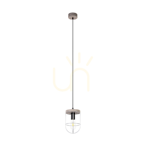 Netuno függesztett lámpa, 1xE27, max.. 60 W-os, pácolt fenyő, szürke/fekete fém, fekete PVC-kábel, ezüst fém lámpaernyő, Ø 15 cm small 0