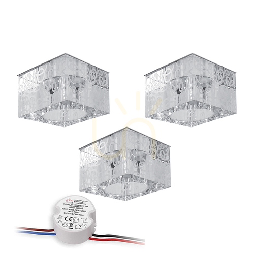 Jelölje be Cristaldream mennyezeti lámpa szett, 3 db G4-es LED-izzóval (max.. 2,3 W), krómfém/átlátszó üveg, tápegységgel, 7 cm