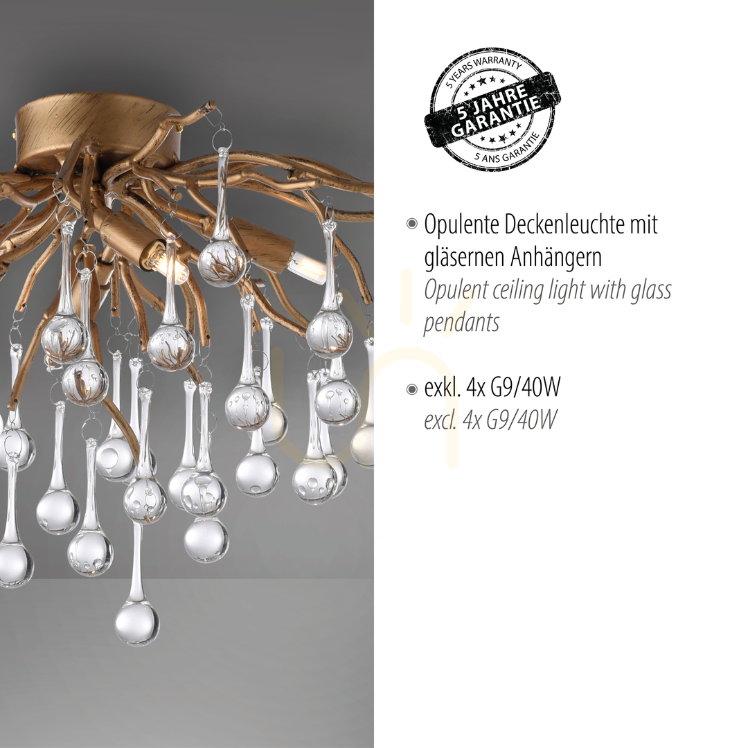 Előadás ICICLE 8090-11 mennyezeti lámpa, sárgaréz, 4xG9 ICICLE 8090-11 mennyezeti lámpa, sárgaréz, 4xG9