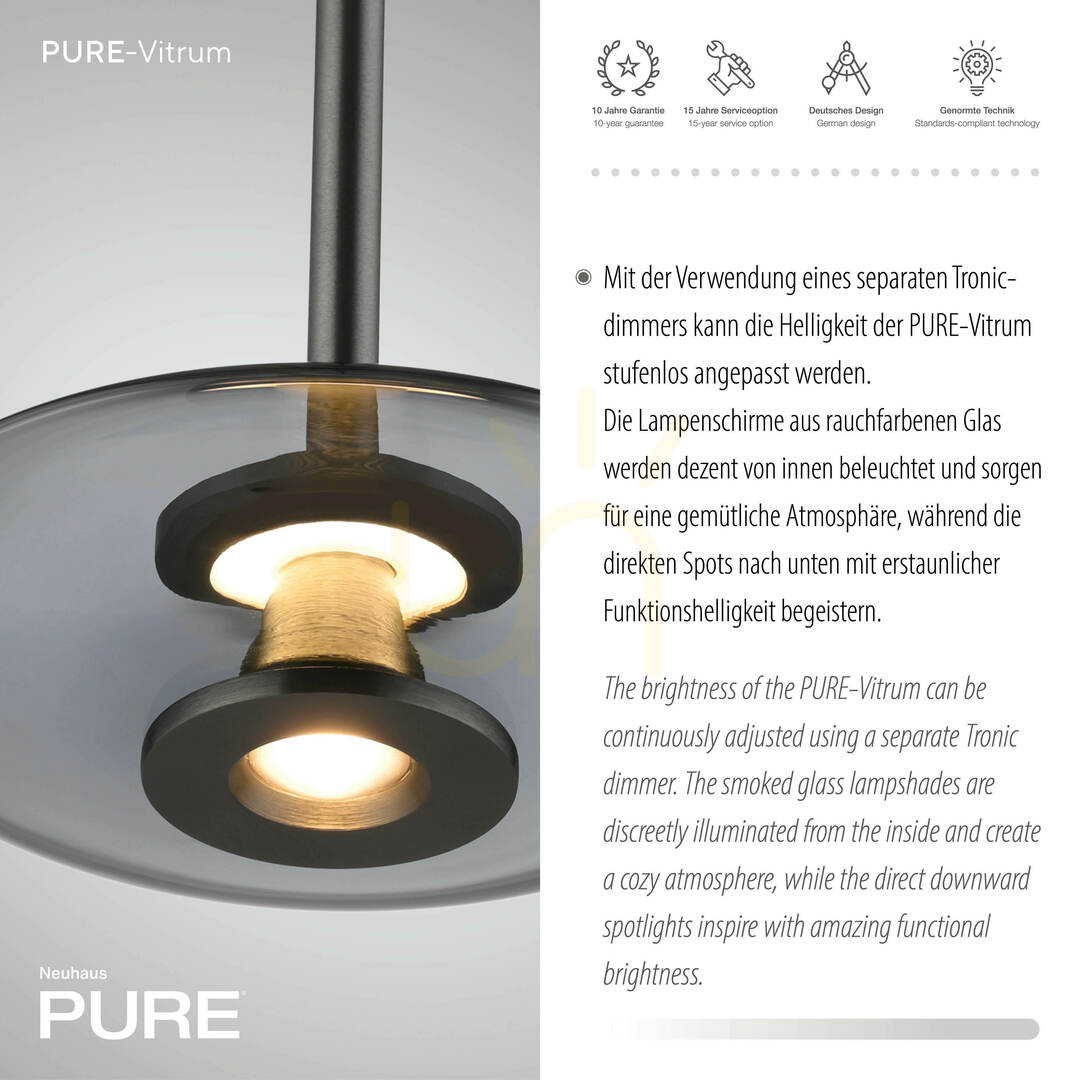 Előadás PURE VITRUM 2083-15 szürke, 6 LED-es függesztett lámpa PURE VITRUM 2083-15 szürke, 6 LED-es függesztett lámpa