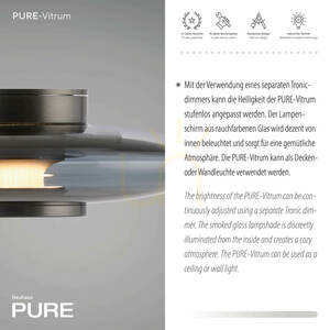 Paul Neuhaus PURE VITRUM 6082-15 LED fali és mennyezeti lámpa, szürke, füstüveg, 22 cm small 13