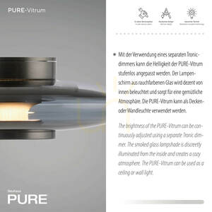 Paul Neuhaus PURE VITRUM 6082-15 LED fali és mennyezeti lámpa, szürke, füstüveg, 22 cm small 3