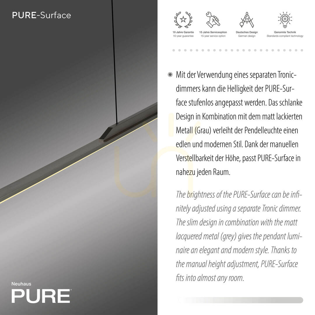 Előadás PURE SURFACE 2301-15 szürke, 1xLED-es függesztett lámpa PURE SURFACE 2301-15 szürke, 1xLED-es függesztett lámpa