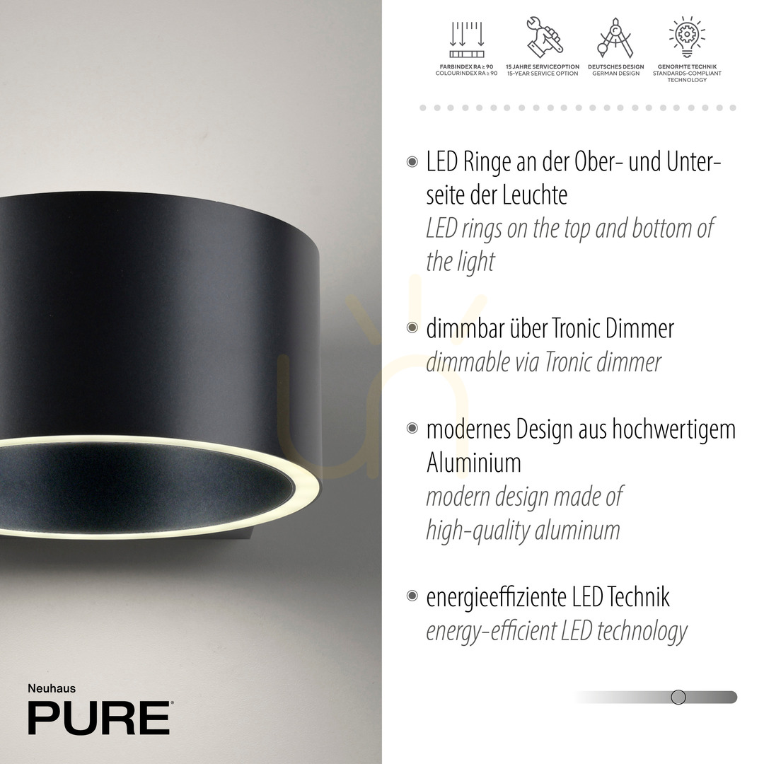 Kijelző PURE CLIPSE 8561-15 fali lámpa, szürke, 2xLED PURE CLIPSE 8561-15 fali lámpa, szürke, 2xLED