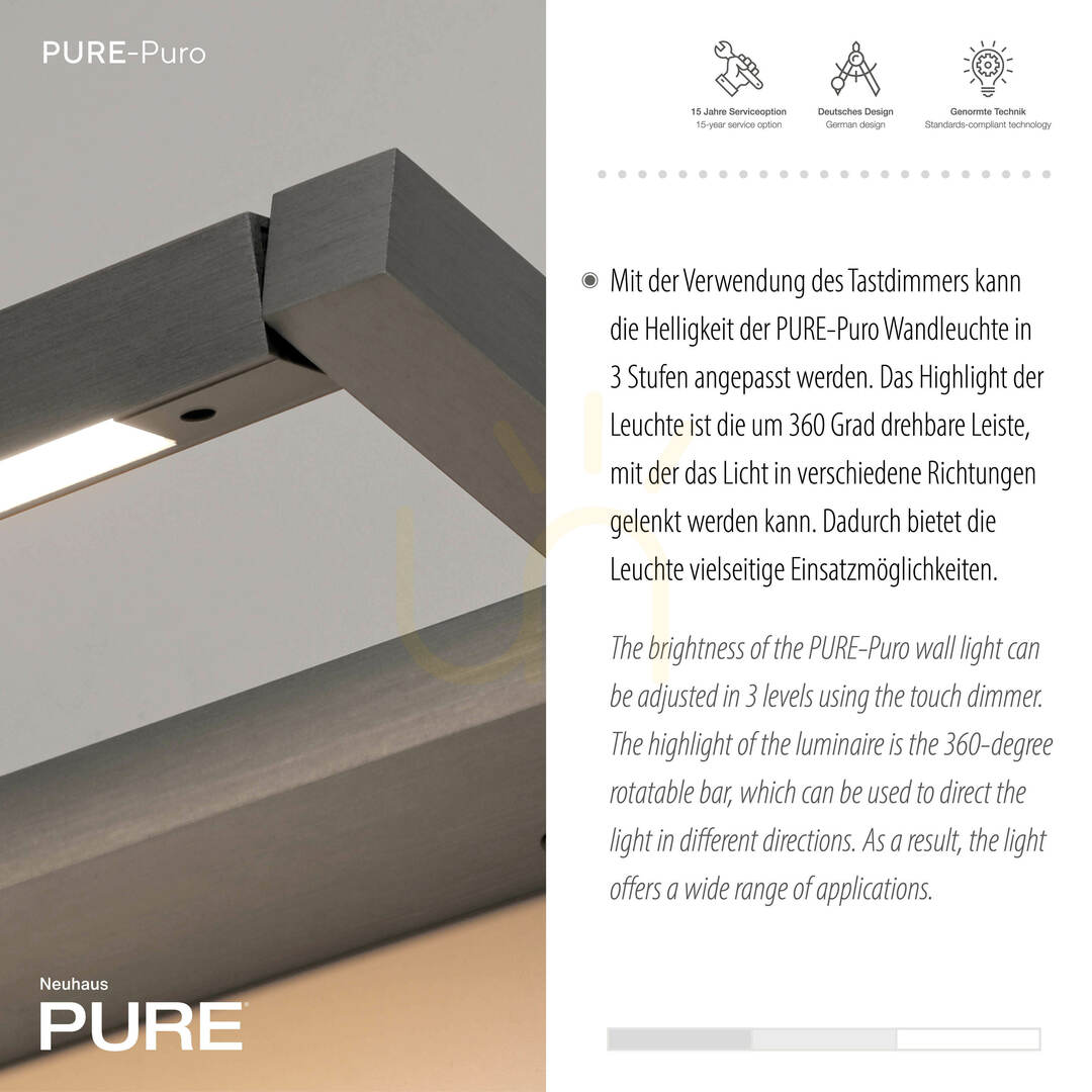 Kijelző PURO 9113-15 szürke fali lámpa, 1xLED PURO 9113-15 szürke fali lámpa, 1xLED
