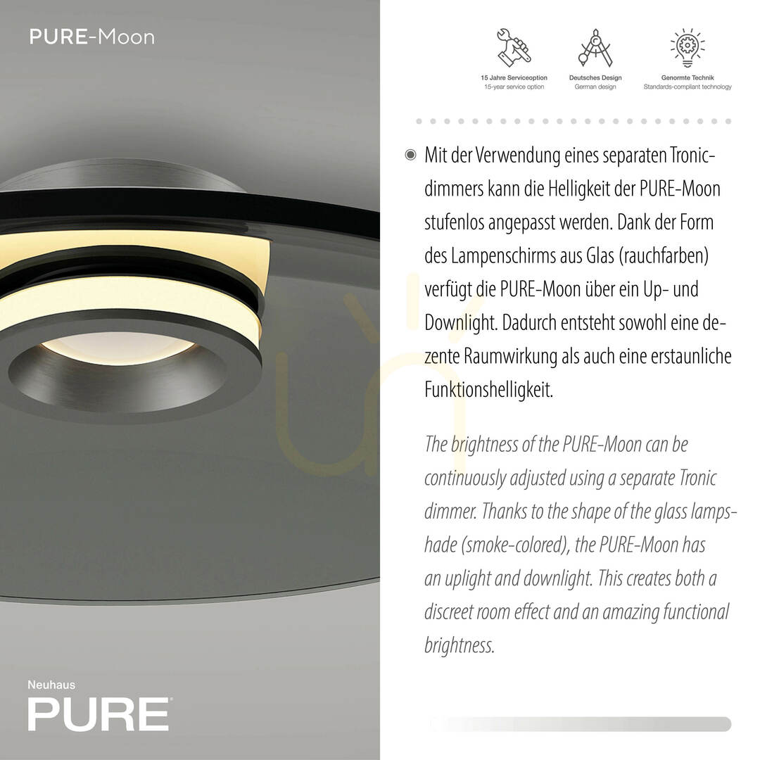 Előadás PURE MOON 6095-15 mennyezeti lámpa, szürke, 2xLED PURE MOON 6095-15 mennyezeti lámpa, szürke, 2xLED